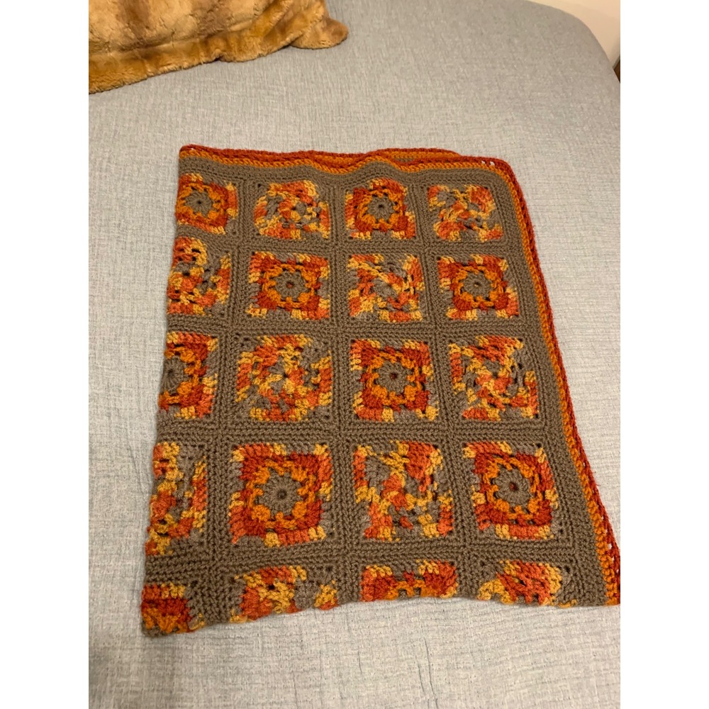 Handmade Crochet‎ Granny Square Blanket Autumn Colors Cozy Throw afghan